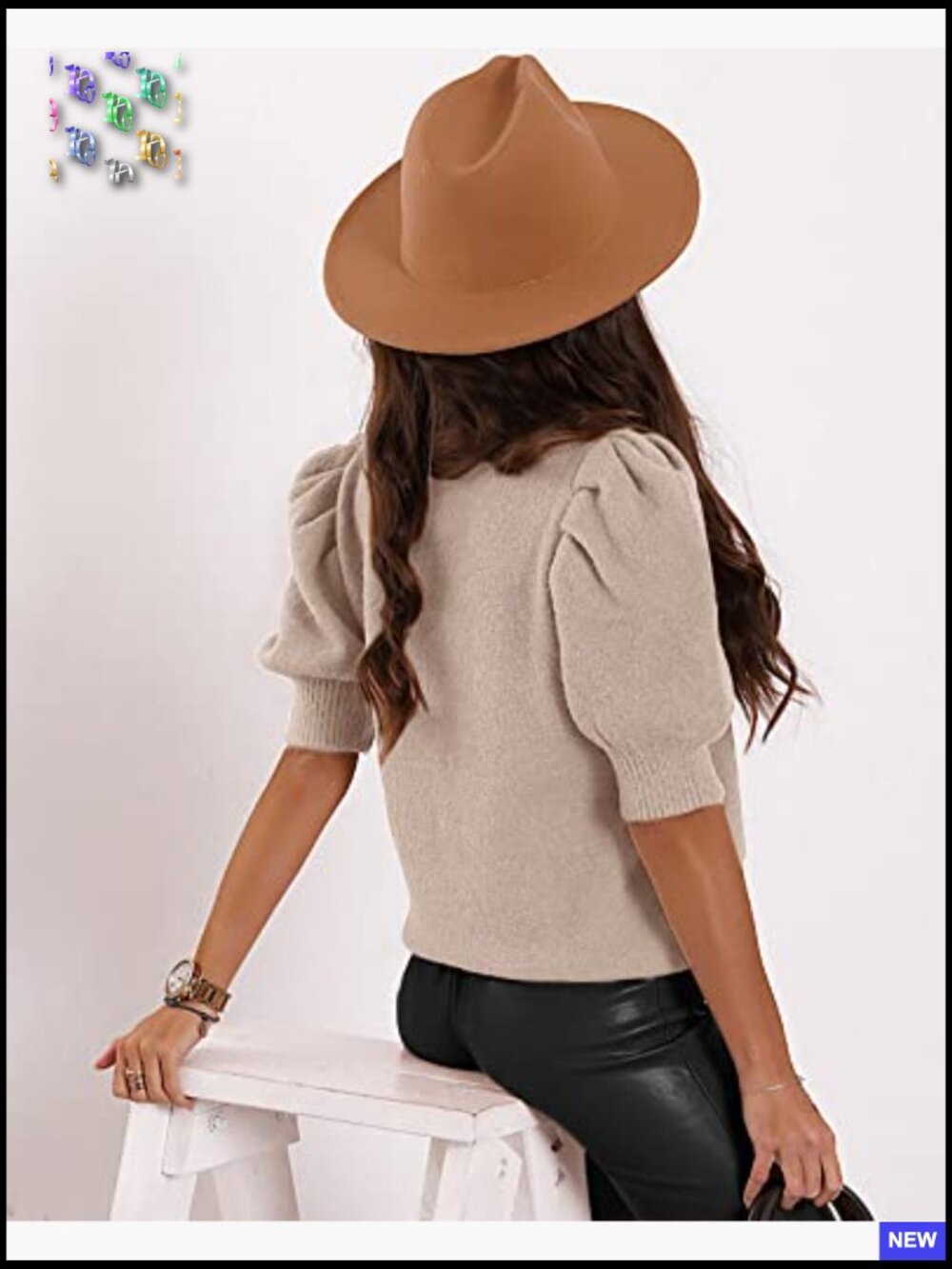 Puff Short Sleeve Sweater Top Crew Neck Knit Casual T-Shirt Blouse Trendy Soft - Picture 2 of 7